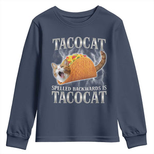 Tacocat Spelled Backwards Is Tacocat Youth Sweatshirt Funny Cat Gift 90s Bootleg TS10 Navy Print Your Wear
