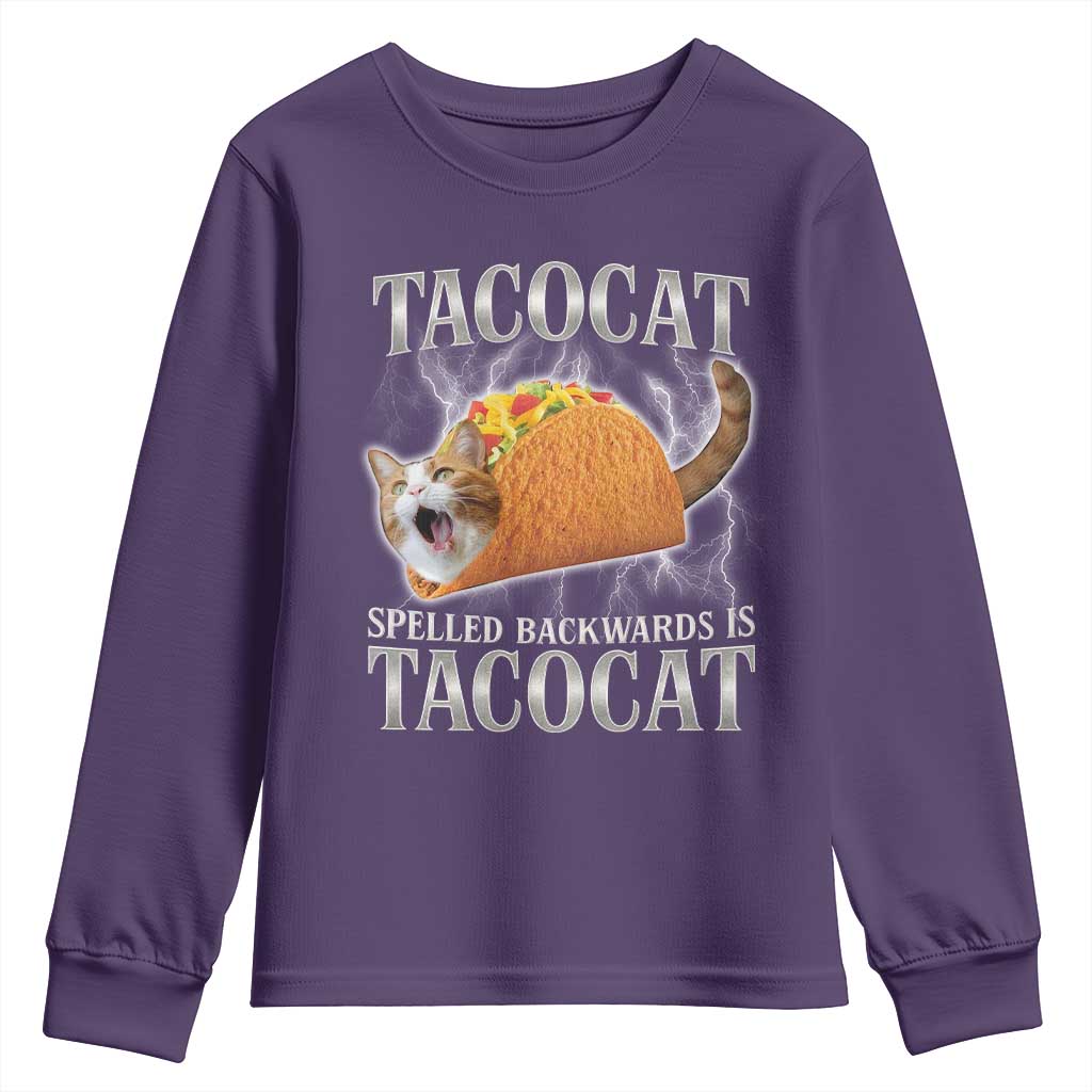 Tacocat Spelled Backwards Is Tacocat Youth Sweatshirt Funny Cat Gift 90s Bootleg TS10 Purple Print Your Wear