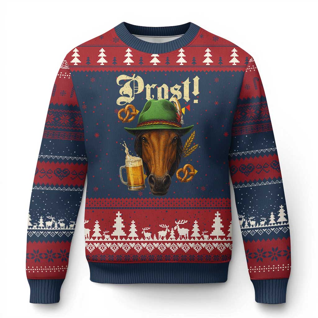 Oktoberfest Horse Ugly Christmas Sweater German Octoberfest Beer Prost Drinking TS10 Navy Red Print Your Wear
