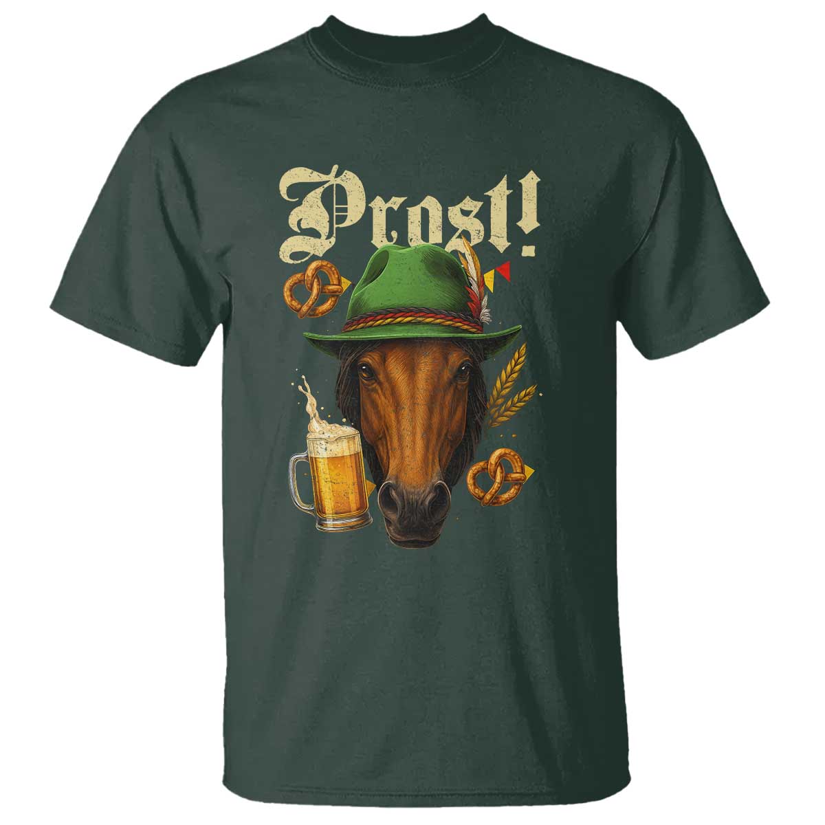 Oktoberfest Horse T Shirt German Octoberfest Beer Prost Drinking TS10 Dark Forest Green Print Your Wear