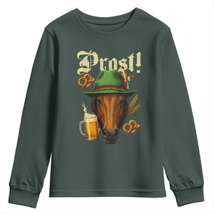 Oktoberfest Horse Youth Sweatshirt German Octoberfest Beer Prost Drinking TS10 Dark Forest Green Print Your Wear