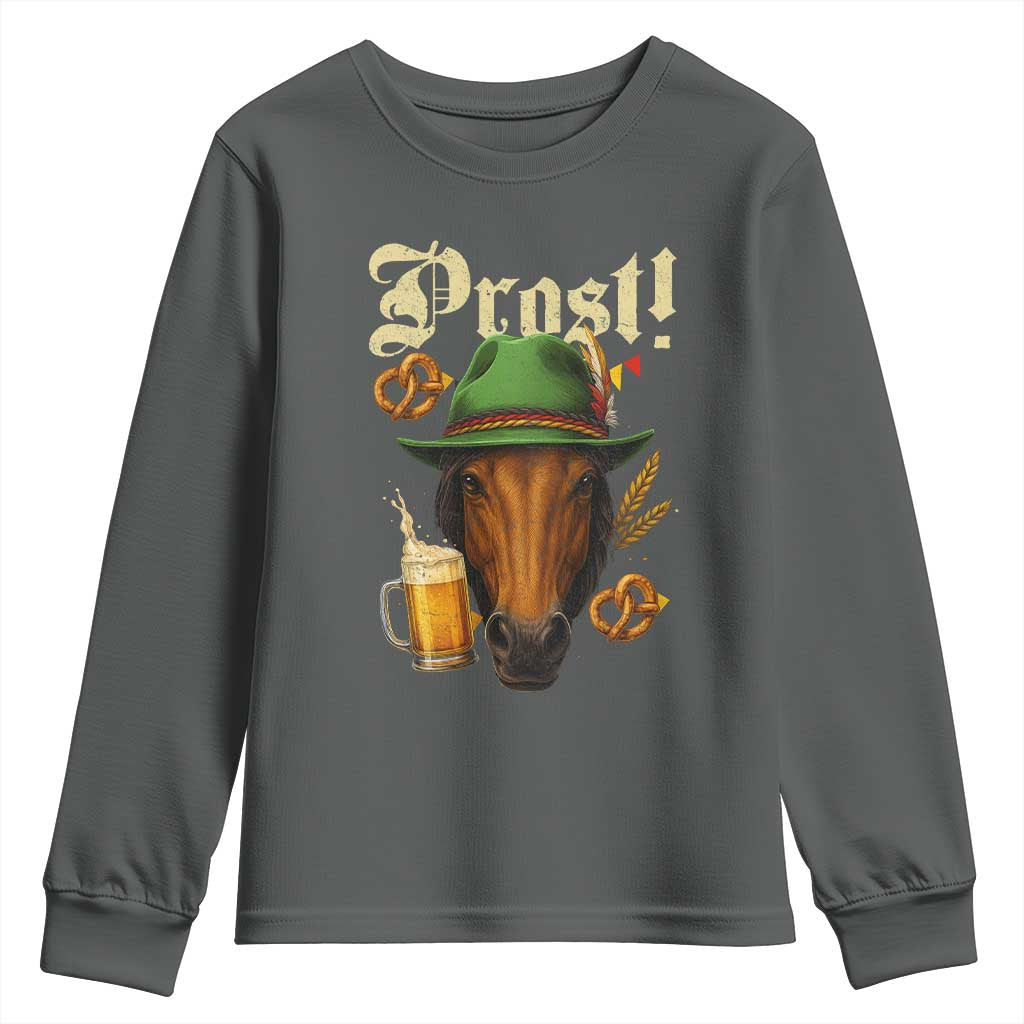 Oktoberfest Horse Youth Sweatshirt German Octoberfest Beer Prost Drinking TS10 Dark Heather Print Your Wear