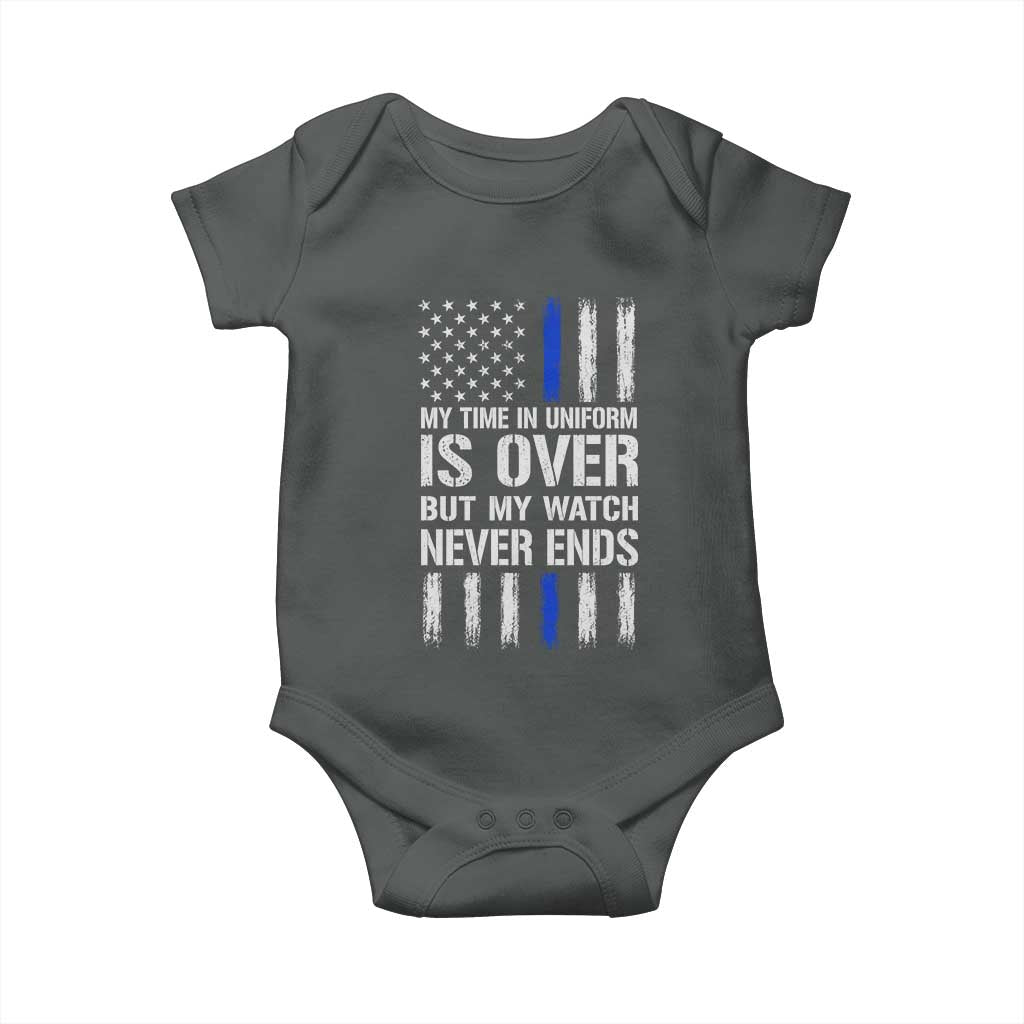Police Retirement Baby Onesie My Time In Uniform Is Over USA Flag Retied Officer Gifts TS10 Dark Heather Print Your Wear