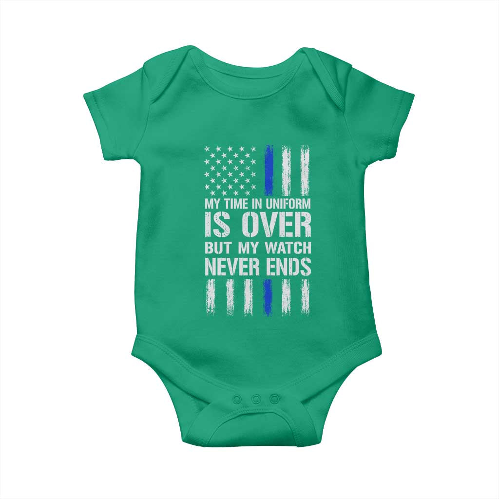 Police Retirement Baby Onesie My Time In Uniform Is Over USA Flag Retied Officer Gifts TS10 Irish Green Print Your Wear
