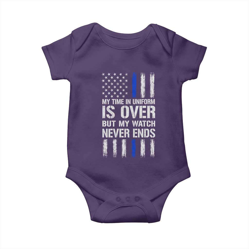 Police Retirement Baby Onesie My Time In Uniform Is Over USA Flag Retied Officer Gifts TS10 Purple Print Your Wear
