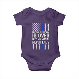 Police Retirement Baby Onesie My Time In Uniform Is Over USA Flag Retied Officer Gifts TS10 Purple Print Your Wear