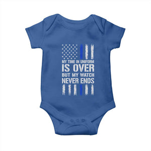 Police Retirement Baby Onesie My Time In Uniform Is Over USA Flag Retied Officer Gifts TS10 Royal Blue Print Your Wear