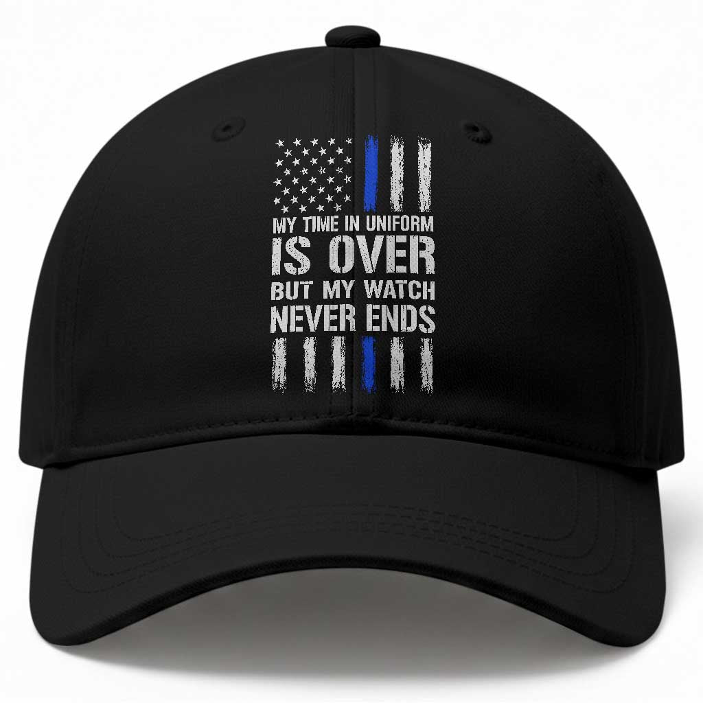 Police Retirement Baseball Cap My Time In Uniform Is Over USA Flag Retied Officer Gifts