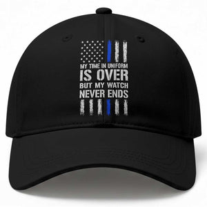 Police Retirement Baseball Cap My Time In Uniform Is Over USA Flag Retied Officer Gifts