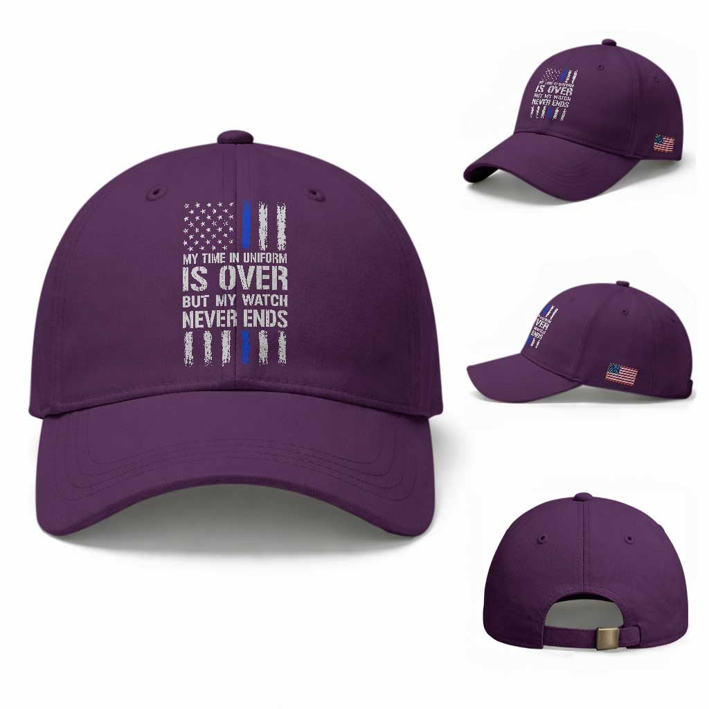 Police Retirement Baseball Cap My Time In Uniform Is Over USA Flag Retied Officer Gifts