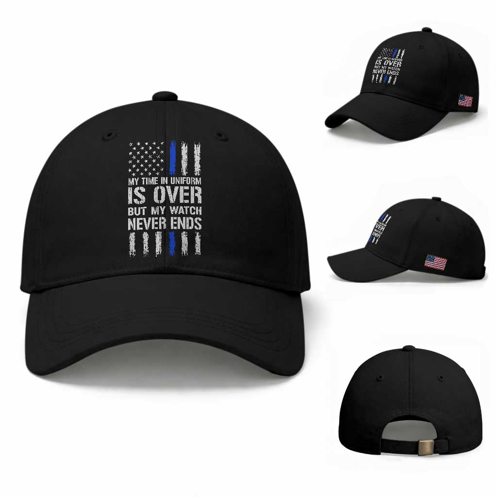 Police Retirement Baseball Cap My Time In Uniform Is Over USA Flag Retied Officer Gifts