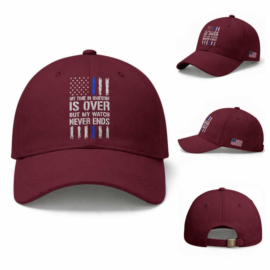 Police Retirement Baseball Cap My Time In Uniform Is Over USA Flag Retied Officer Gifts