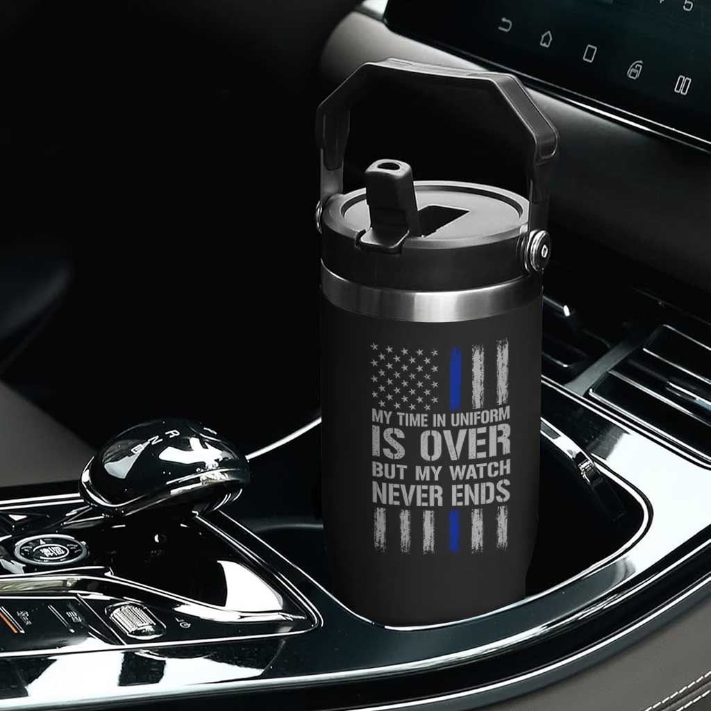 Police Retirement Flip Straw Tumbler My Time In Uniform Is Over USA Flag Retied Officer Gifts