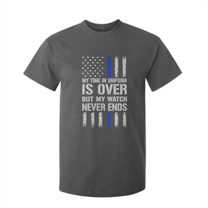 Police Retirement T Shirt For Kid My Time In Uniform Is Over USA Flag Retied Officer Gifts TS10 Dark Heather Print Your Wear