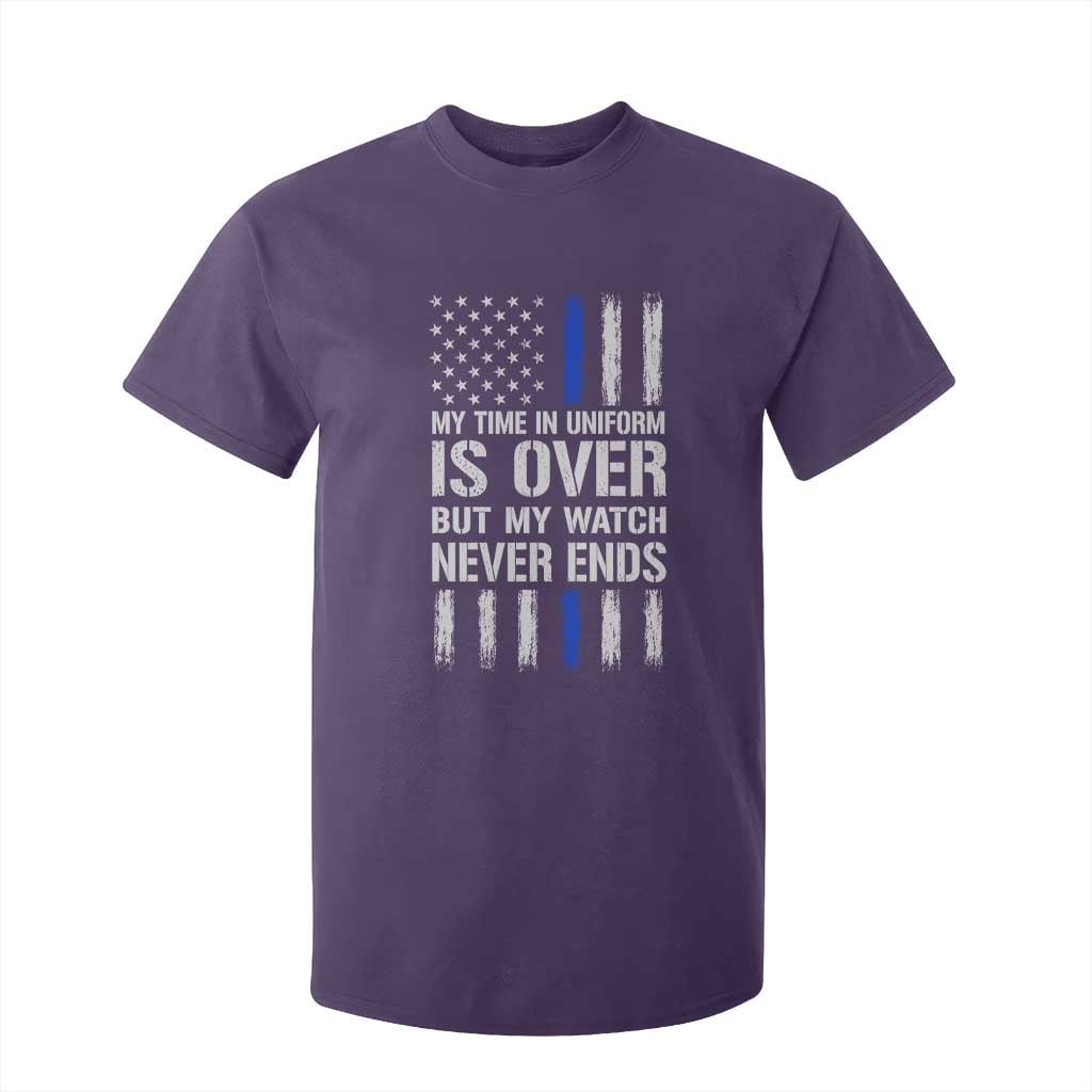 Police Retirement T Shirt For Kid My Time In Uniform Is Over USA Flag Retied Officer Gifts TS10 Purple Print Your Wear