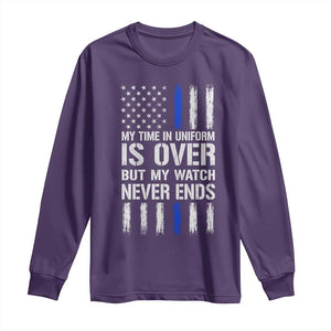 Police Retirement Long Sleeve Shirt My Time In Uniform Is Over USA Flag Retied Officer Gifts TS10 Purple Print Your Wear