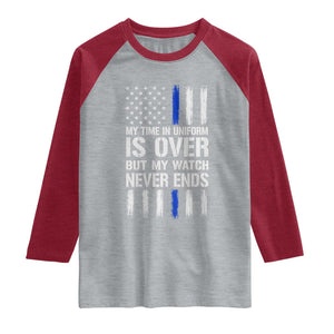 Police Retirement Raglan Shirt My Time In Uniform Is Over USA Flag Retied Officer Gifts TS10 Heather Gray Heather Red Print Your Wear
