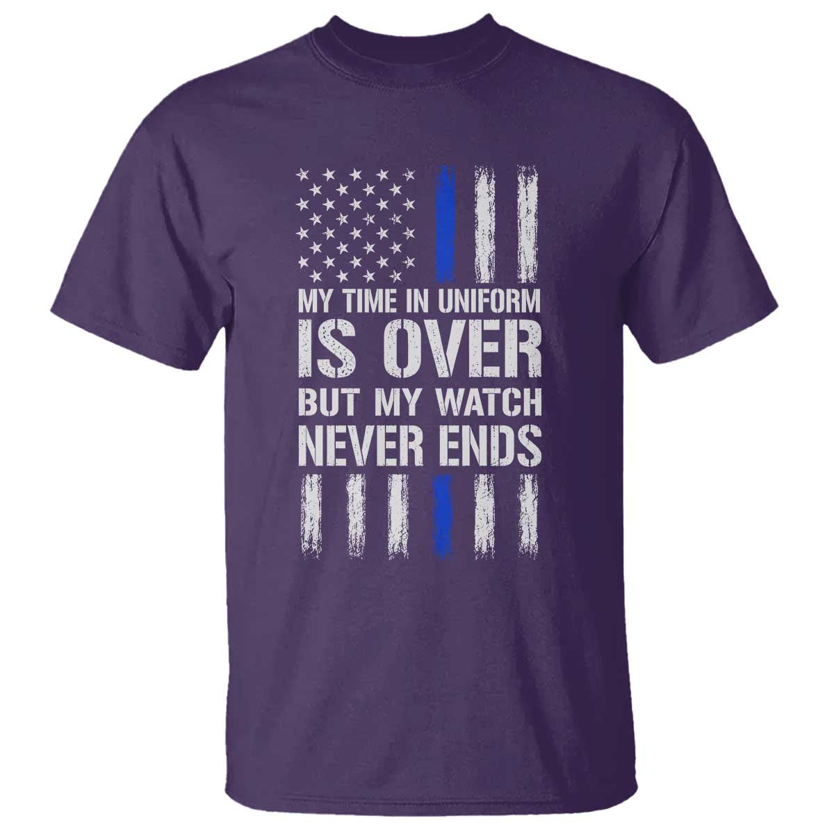 Police Retirement T Shirt My Time In Uniform Is Over USA Flag Retied Officer Gifts TS10 Purple Print Your Wear