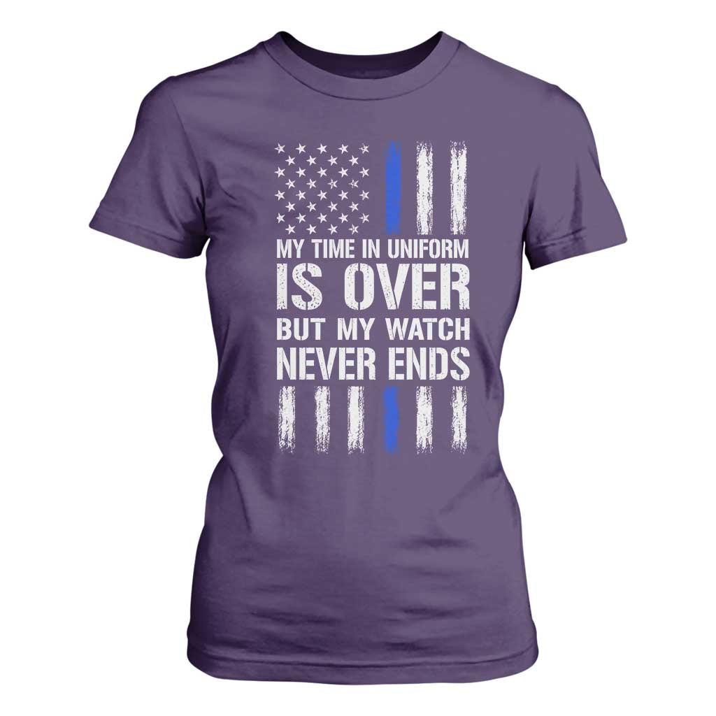 Police Retirement T Shirt For Women My Time In Uniform Is Over USA Flag Retied Officer Gifts TS10 Purple Print Your Wear