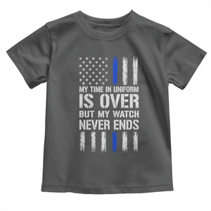 Police Retirement Toddler T Shirt My Time In Uniform Is Over USA Flag Retied Officer Gifts TS10 Dark Heather Print Your Wear