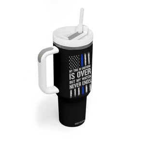 Police Retirement Tumbler With Handle My Time In Uniform Is Over USA Flag Retied Officer Gifts