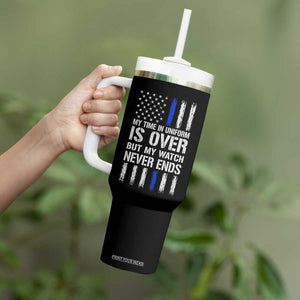 Police Retirement Tumbler With Handle My Time In Uniform Is Over USA Flag Retied Officer Gifts