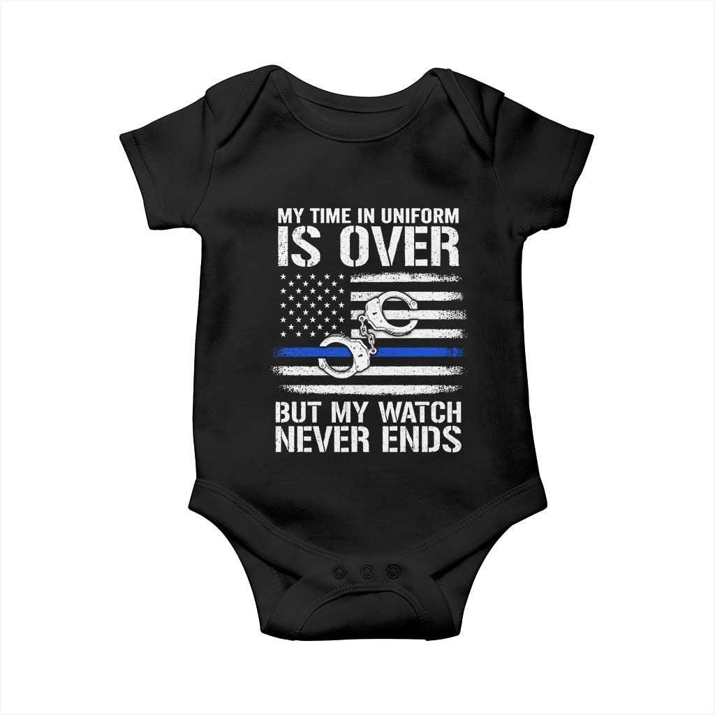 Police Retirement Baby Onesie Handcuffs US Flag Retired Police Graphic TS10 Black Print Your Wear