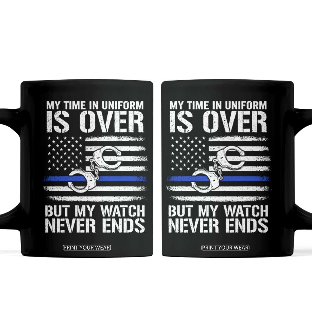 Police Retirement Coffee Mug Handcuffs US Flag Retired Police Graphic TS10 Black Print Your Wear