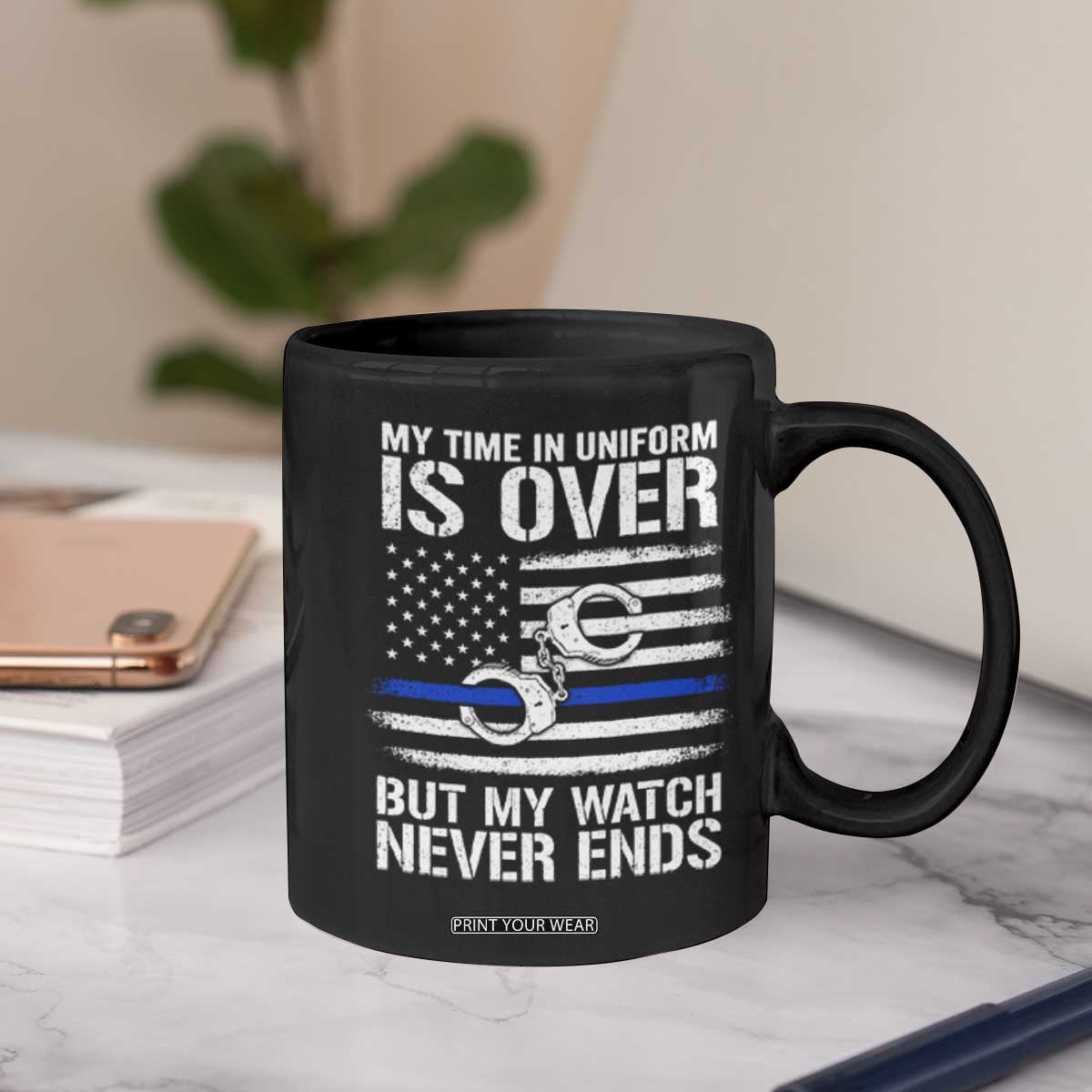 Police Retirement Coffee Mug Handcuffs US Flag Retired Police Graphic