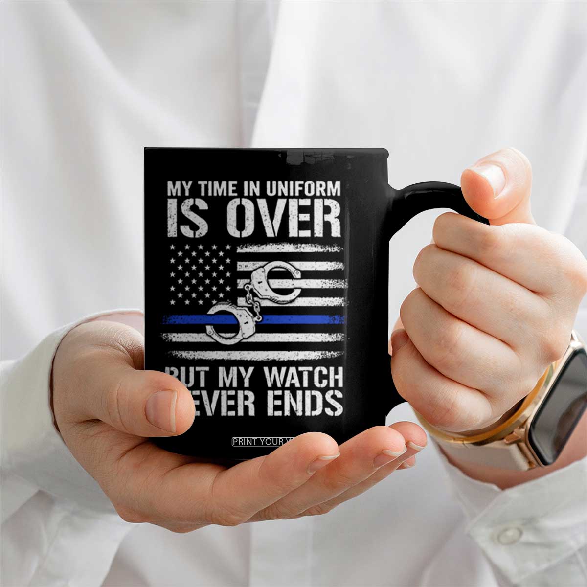 Police Retirement Coffee Mug Handcuffs US Flag Retired Police Graphic