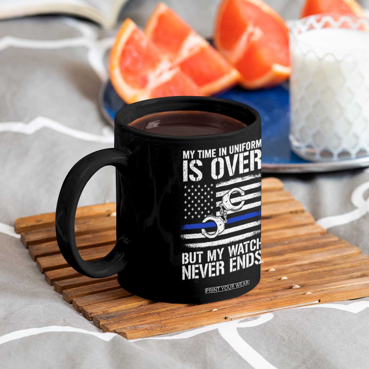 Police Retirement Coffee Mug Handcuffs US Flag Retired Police Graphic