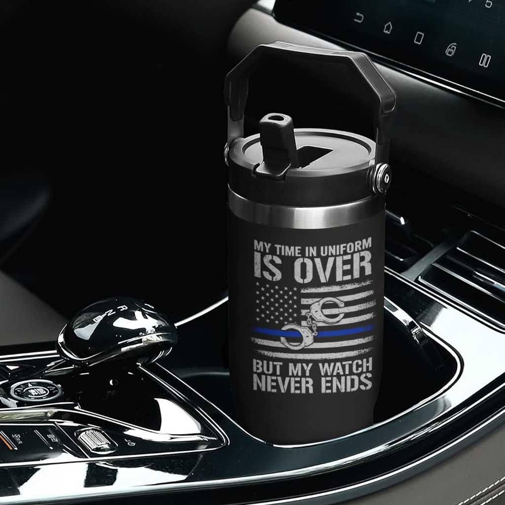 Police Retirement Flip Straw Tumbler Handcuffs US Flag Retired Police Graphic