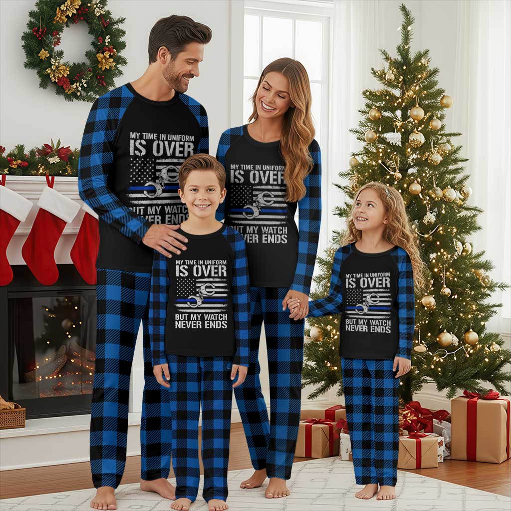 Police Retirement Plaid Pajama Set Handcuffs US Flag Retired Police Graphic TS10 Blue Plaid Print Your Wear
