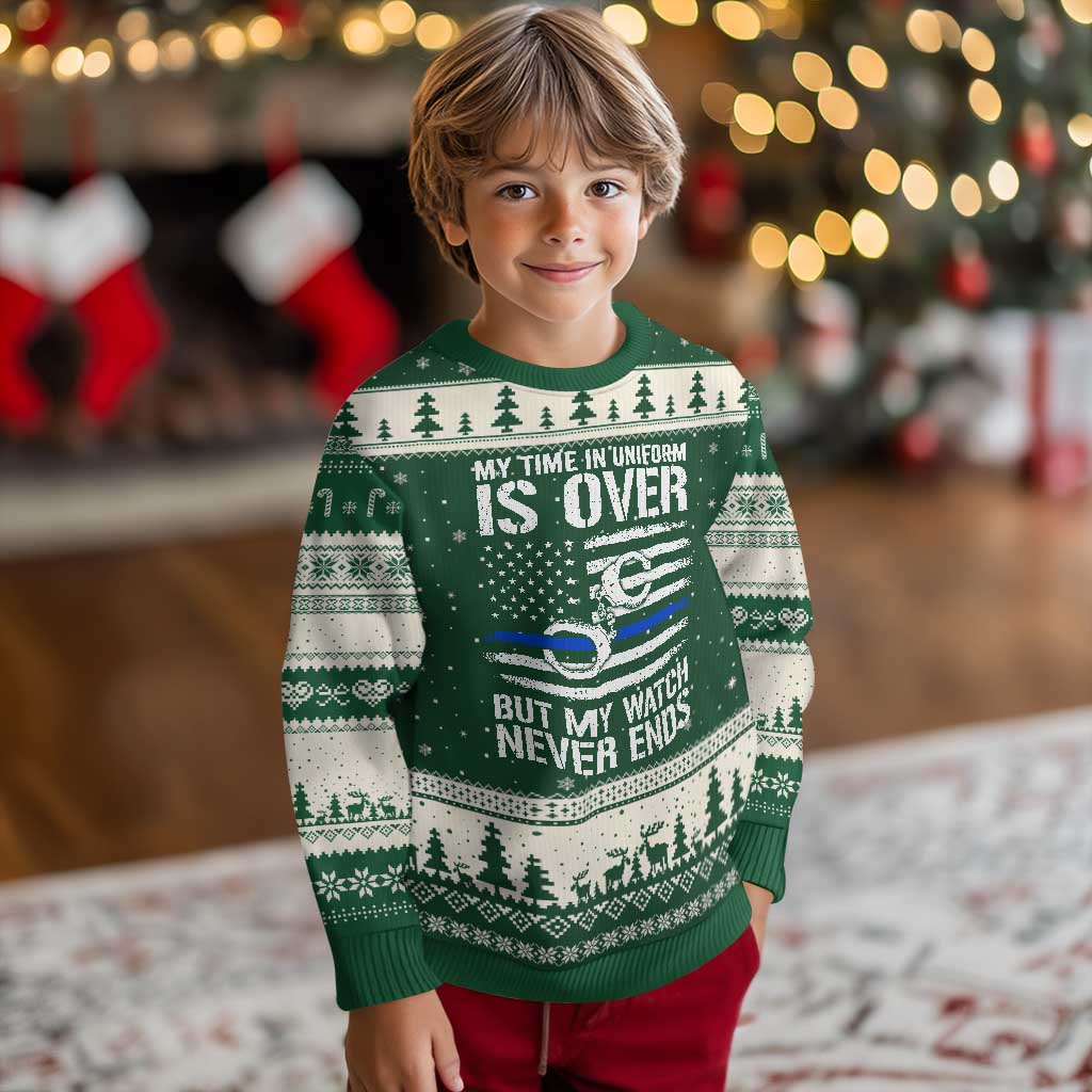 Police Retirement Ugly Christmas Sweater Handcuffs US Flag Retired Police Graphic TS10 Forest Green Beige Print Your Wear