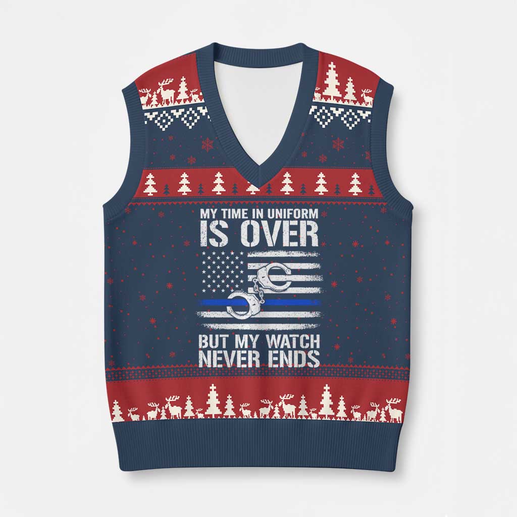 Police Retirement V-Neck Knit Sweater Vest Handcuffs US Flag Retired Police Graphic TS10 Navy Red Print Your Wear