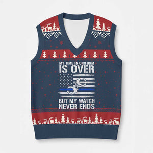Police Retirement V-Neck Knit Sweater Vest Handcuffs US Flag Retired Police Graphic TS10 Navy Red Print Your Wear