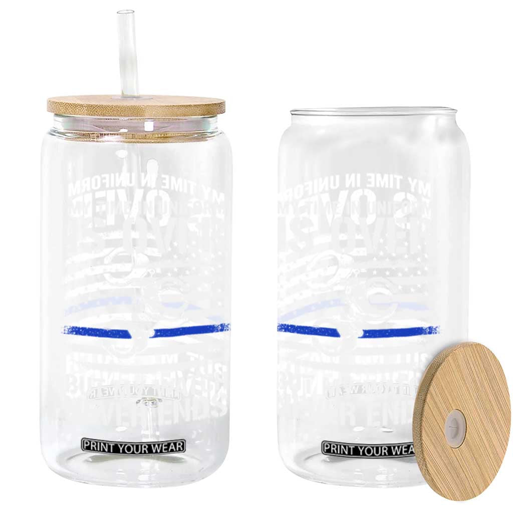 Police Retirement Glass Can Handcuffs US Flag Retired Police Graphic