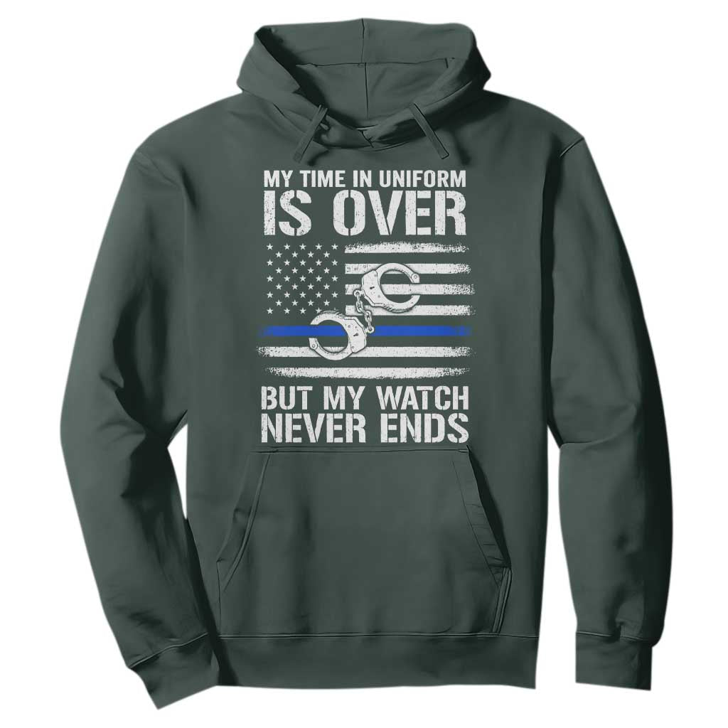 Police Retirement Hoodie Handcuffs US Flag Retired Police Graphic TS10 Dark Forest Green Print Your Wear
