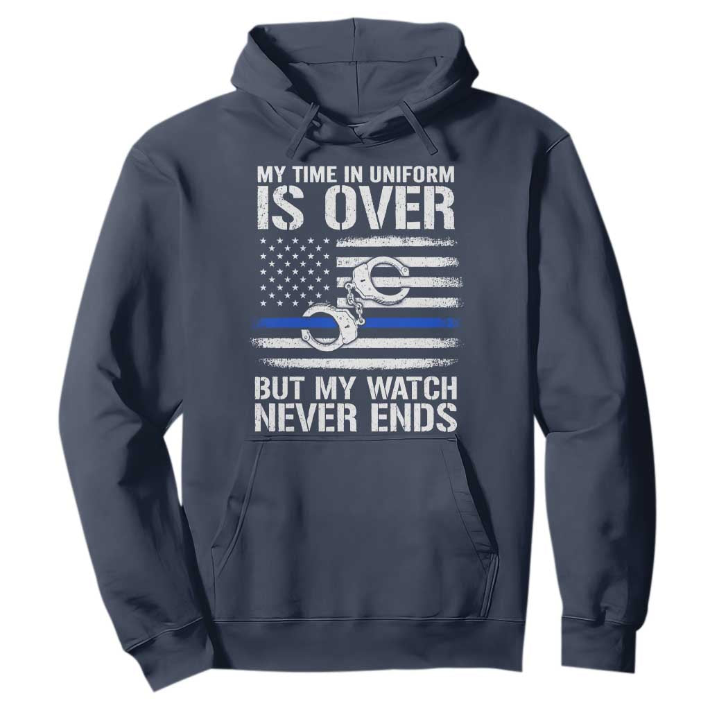 Police Retirement Hoodie Handcuffs US Flag Retired Police Graphic TS10 Navy Print Your Wear