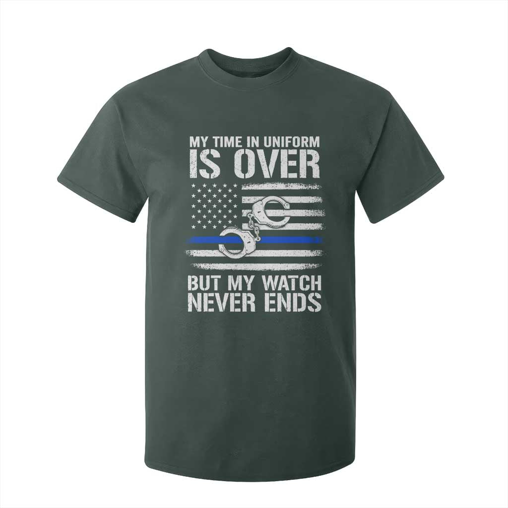Police Retirement T Shirt For Kid Handcuffs US Flag Retired Police Graphic TS10 Dark Forest Green Print Your Wear