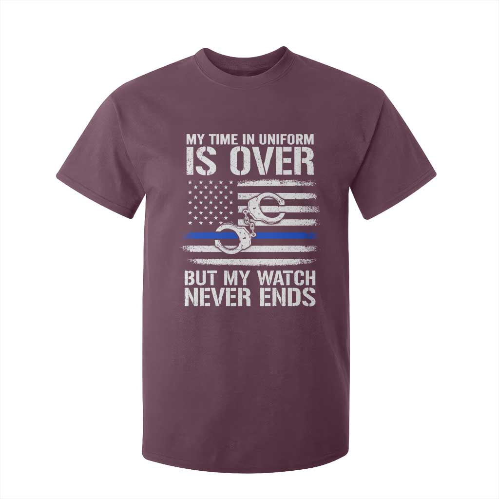Police Retirement T Shirt For Kid Handcuffs US Flag Retired Police Graphic TS10 Maroon Print Your Wear