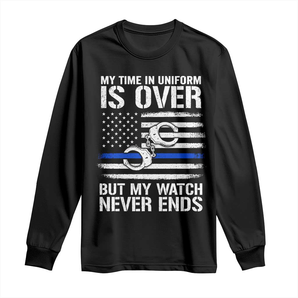 Police Retirement Long Sleeve Shirt Handcuffs US Flag Retired Police Graphic TS10 Black Print Your Wear