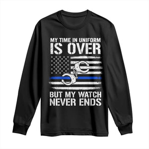 Police Retirement Long Sleeve Shirt Handcuffs US Flag Retired Police Graphic TS10 Black Print Your Wear
