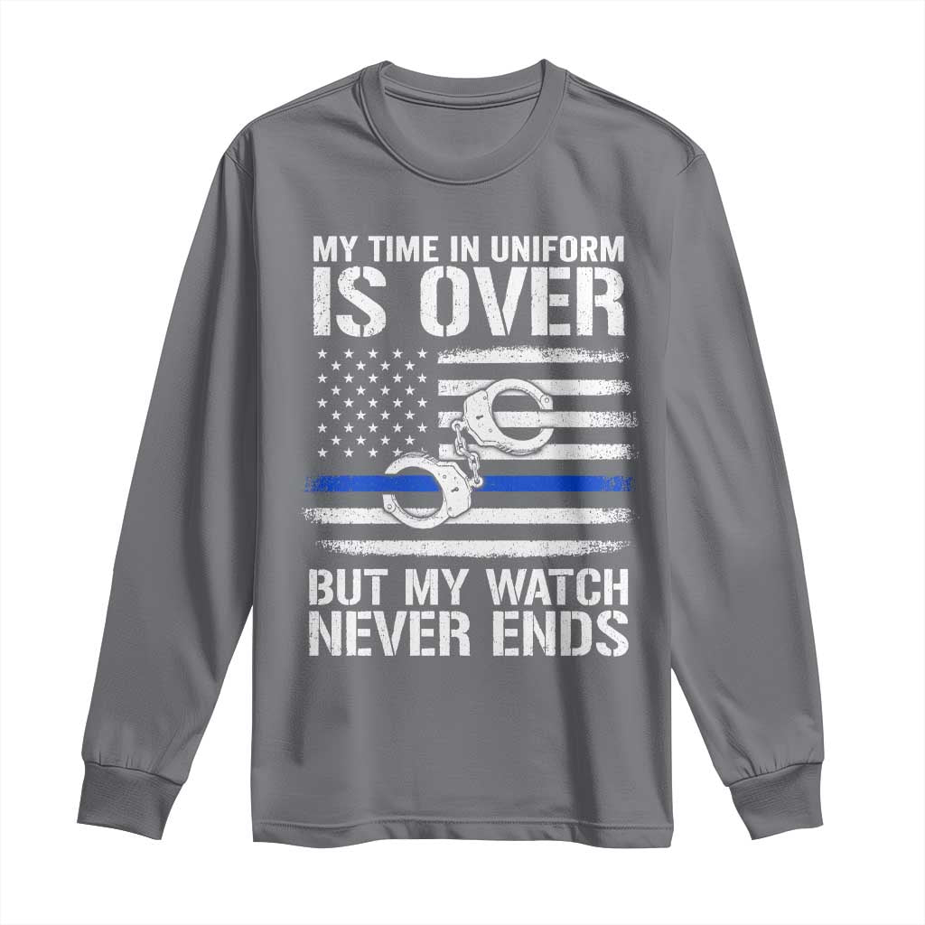 Police Retirement Long Sleeve Shirt Handcuffs US Flag Retired Police Graphic TS10 Charcoal Print Your Wear