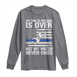 Police Retirement Long Sleeve Shirt Handcuffs US Flag Retired Police Graphic TS10 Charcoal Print Your Wear