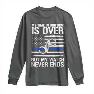 Police Retirement Long Sleeve Shirt Handcuffs US Flag Retired Police Graphic TS10 Dark Heather Print Your Wear