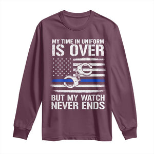 Police Retirement Long Sleeve Shirt Handcuffs US Flag Retired Police Graphic TS10 Maroon Print Your Wear