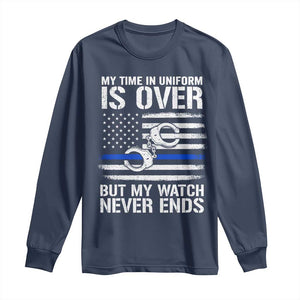 Police Retirement Long Sleeve Shirt Handcuffs US Flag Retired Police Graphic TS10 Navy Print Your Wear