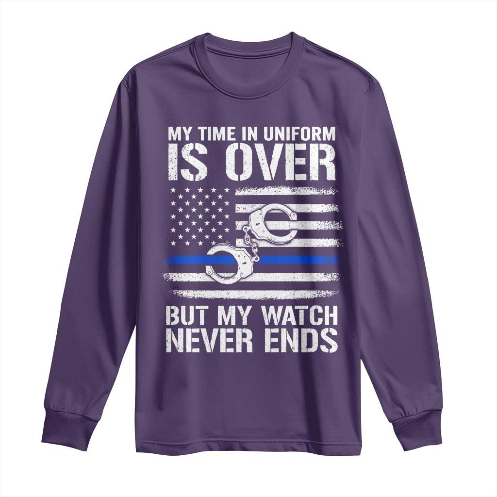Police Retirement Long Sleeve Shirt Handcuffs US Flag Retired Police Graphic TS10 Purple Print Your Wear