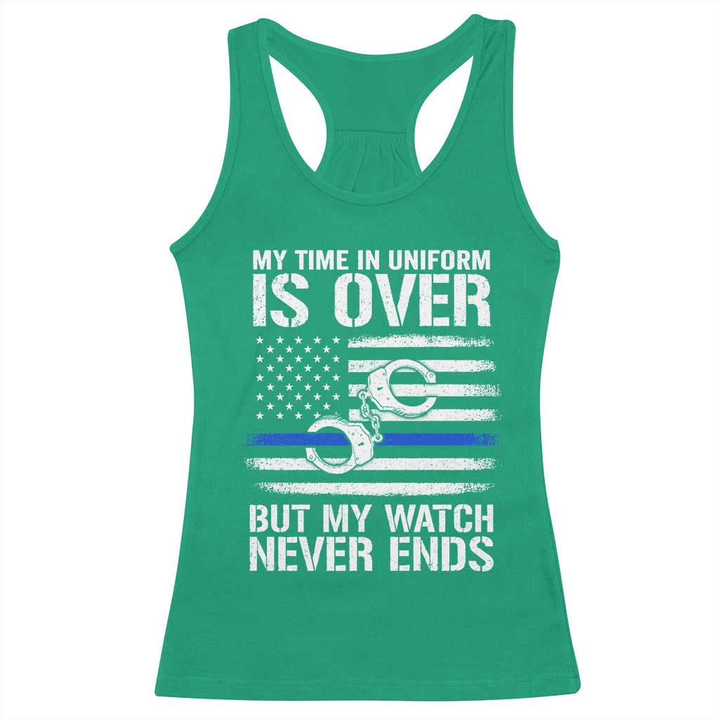 Police Retirement Racerback Tank Top Handcuffs US Flag Retired Police Graphic TS10 Irish Green Print Your Wear